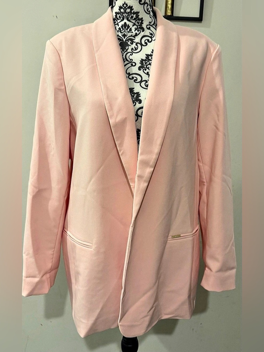 Anne Klein Peony Pink Shawl Collar Open-Front Blazer Pink XL